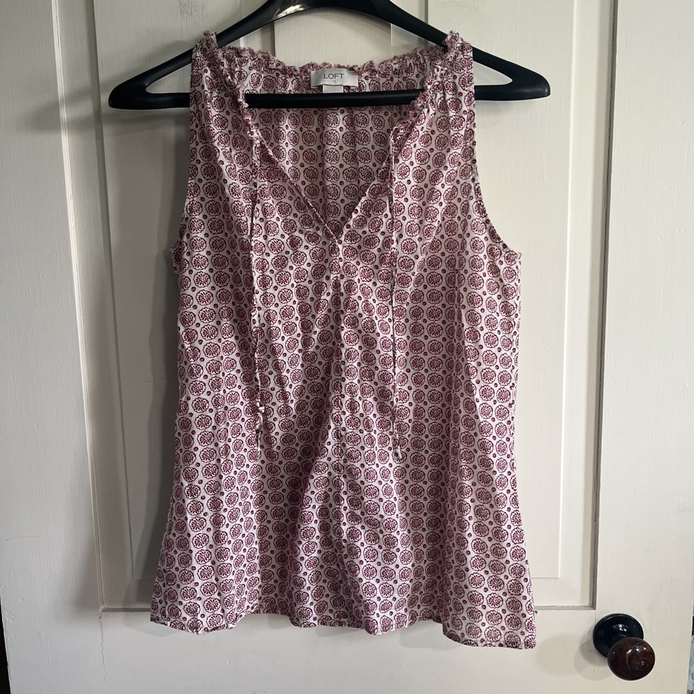 Loft Womens XS Popover Blouse Sleeveless Lightweight V-neck Boho Peasant Beach
